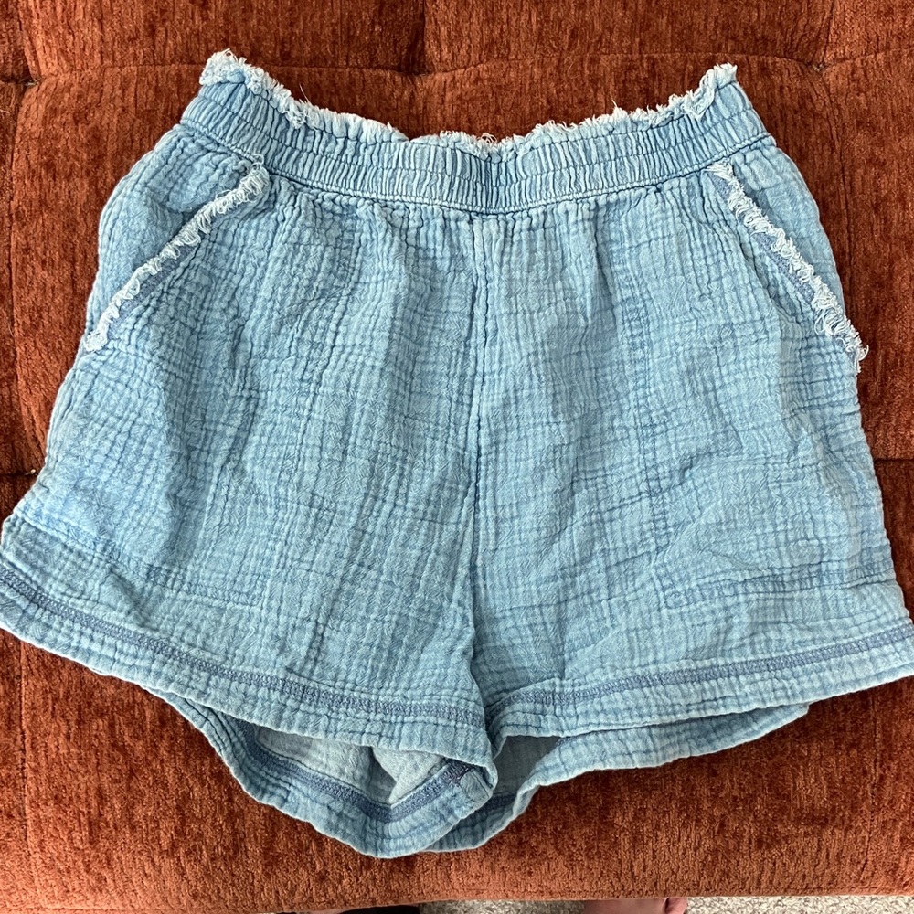 Aerie High Waist Sky Blue Linen Shorts Size Small